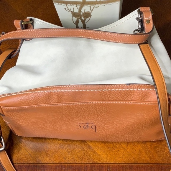 BOC- brown/grey and cream colored shoulder bag. Leather straps. 3 sections. - Picture 6 of 9